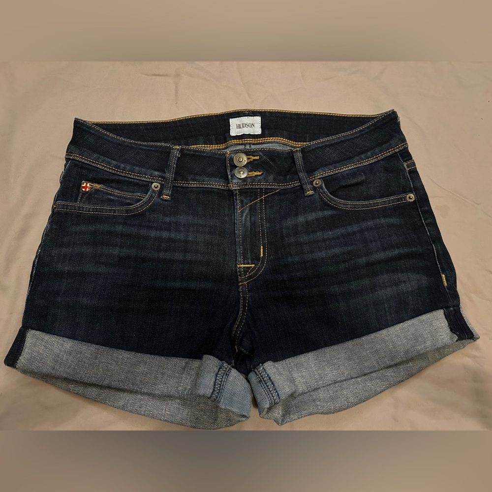 Hudson mid rise denim shorts with rolled up hem dark blue Size 28